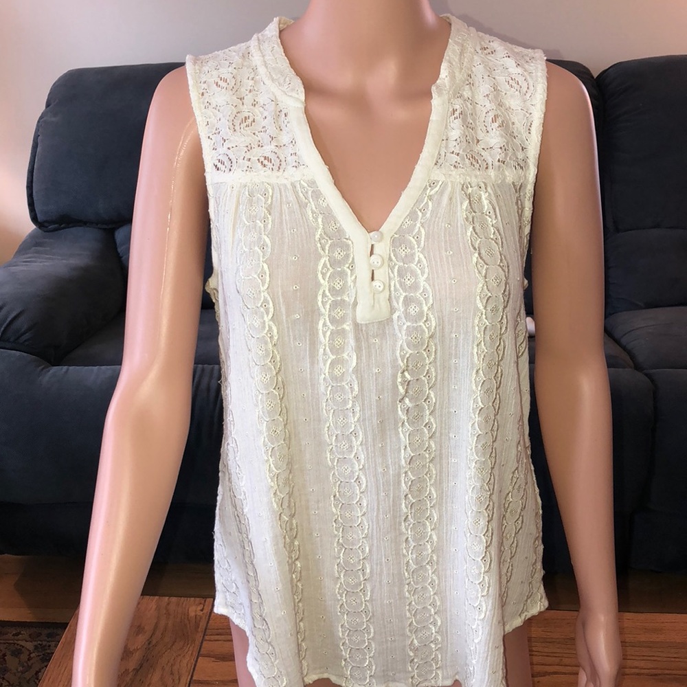 Lucky Brand cream colored sleeveless lace tunic - Picture 3 of 8